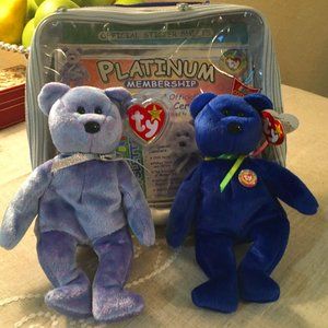 2 VINTAGE "CLUBBY" TY BEANIE BEARS - 1998 / 1999 - WITH MEMBERSHIP KIT -…